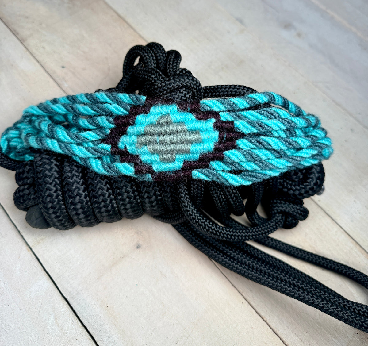 Woven Wool Teal Gray and Black Nylon Cowboy Knot Halter