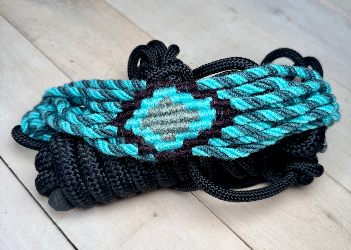 Woven Wool Teal Gray and Black Nylon Cowboy Knot Halter