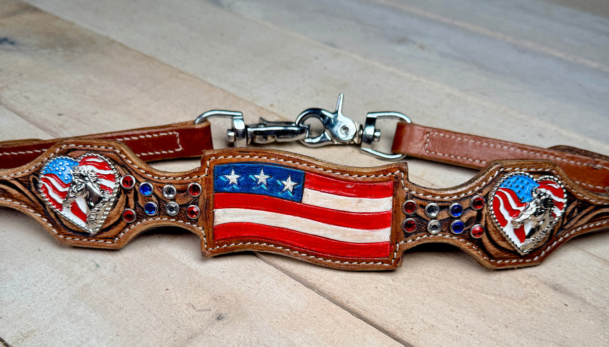 American Flag Horse Concho Wither Strap