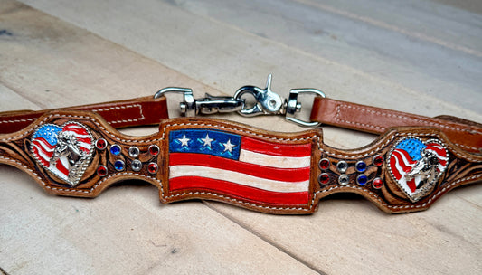 American Flag Horse Concho Wither Strap