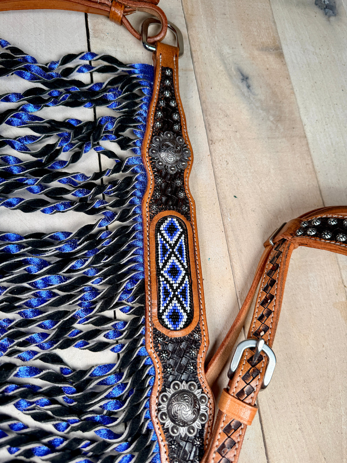 Nightsahde Black and Blue Beaded Fringe Tack Set