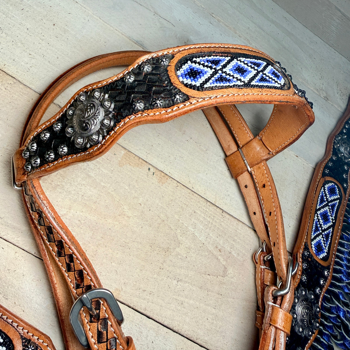 Nightsahde Black and Blue Beaded Fringe Tack Set