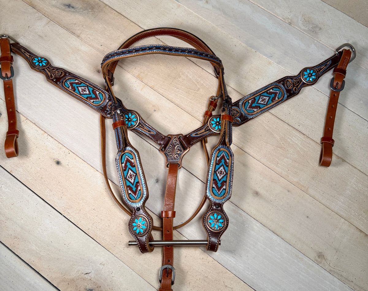 Light Blue and Burgandy Beaded Tack Set