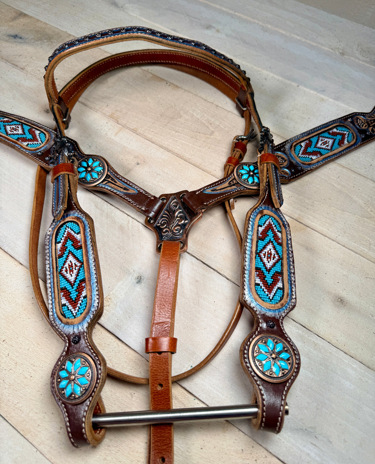 Light Blue and Burgandy Beaded Tack Set