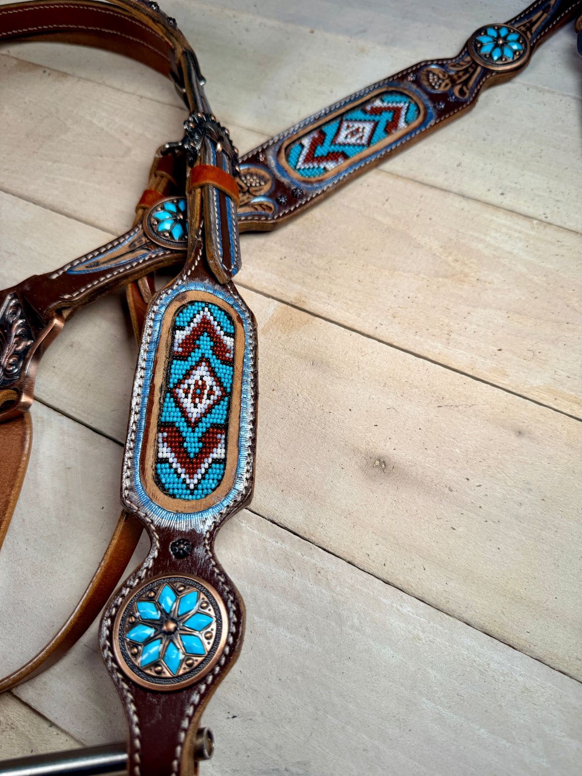 Light Blue and Burgandy Beaded Tack Set