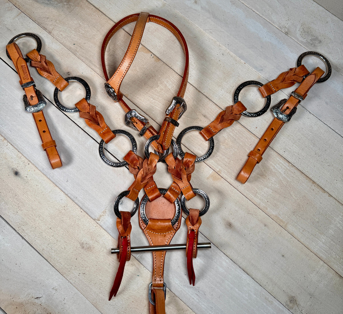 Leather Twist Silver Ring Tack Set