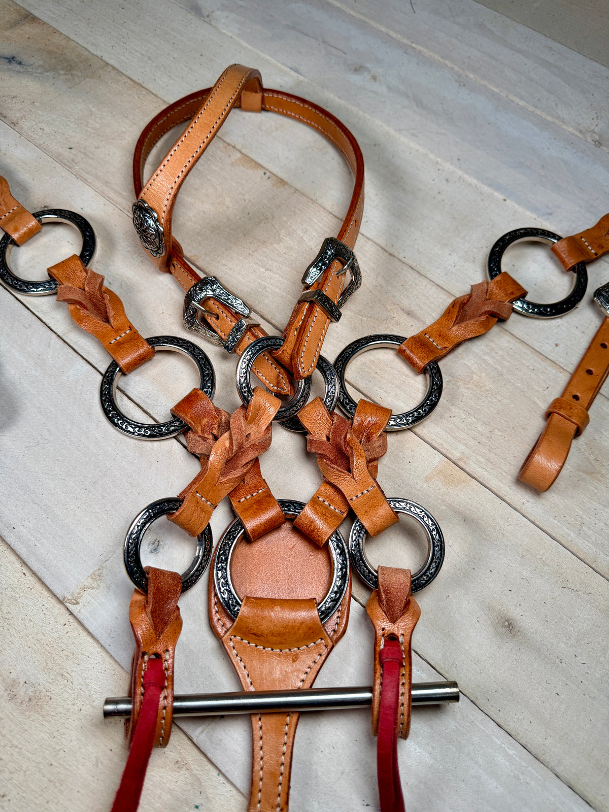 Leather Twist Silver Ring Tack Set