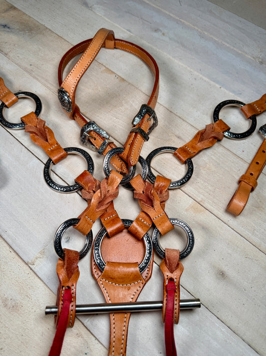 Leather Twist Silver Ring Tack Set