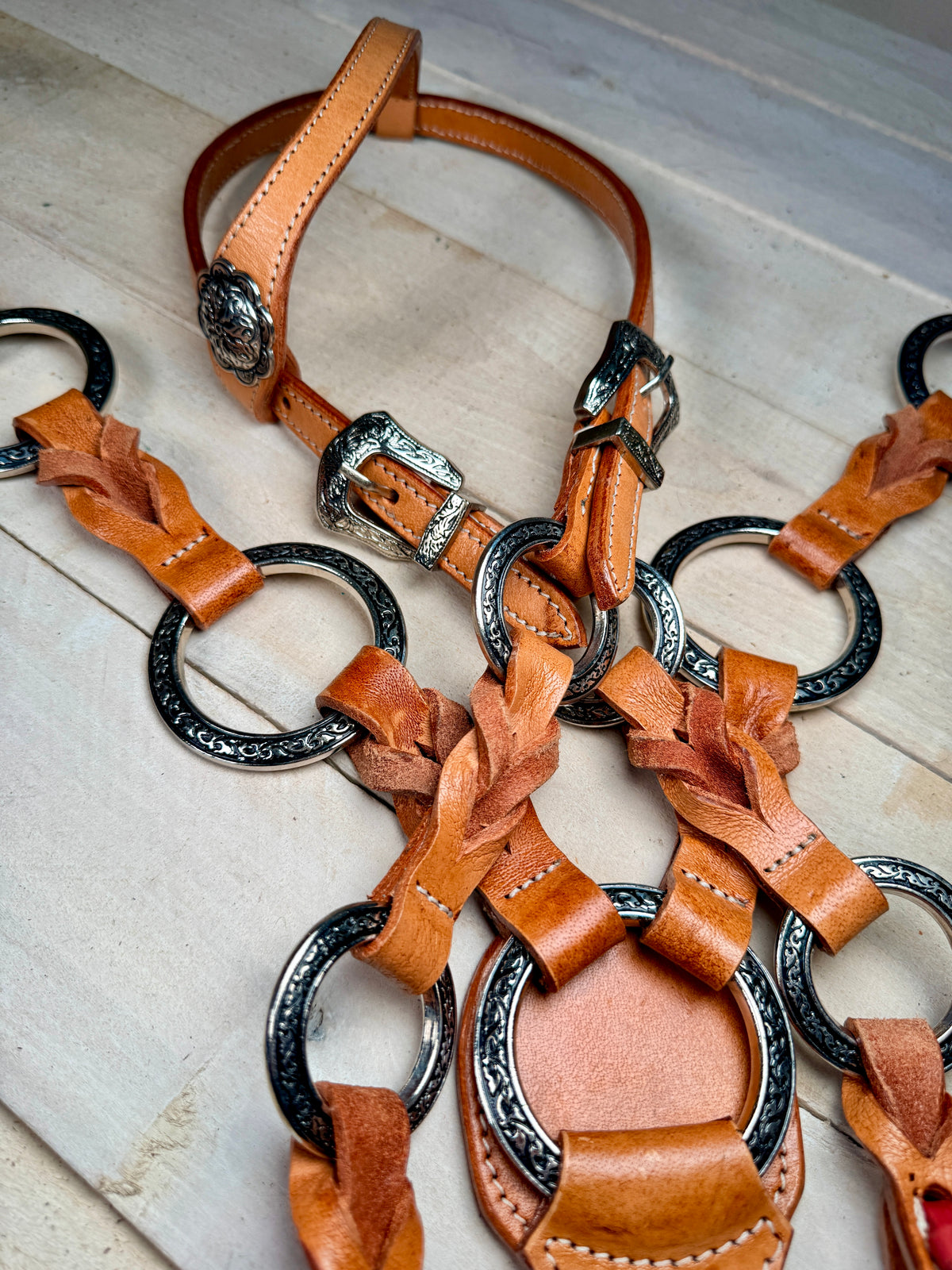 Leather Twist Silver Ring Tack Set