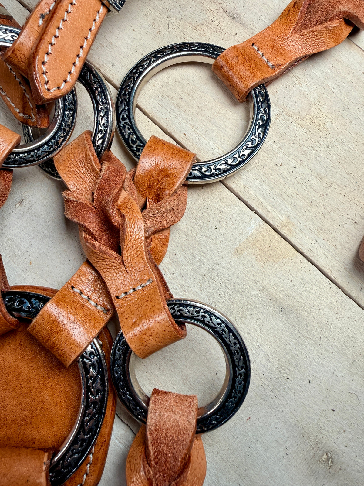 Leather Twist Silver Ring Tack Set