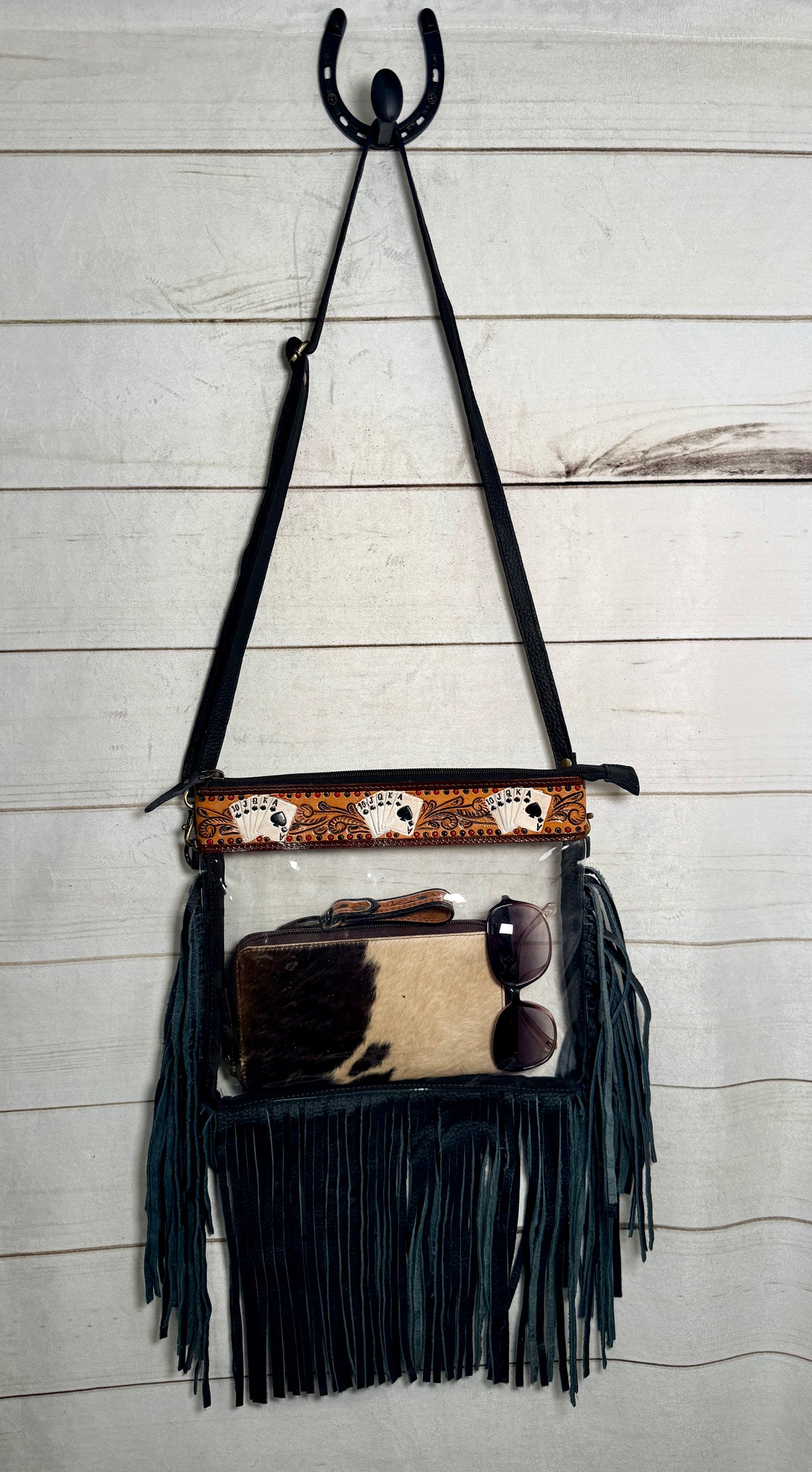 Clear Royal Flush Fringe Crossbody Bag