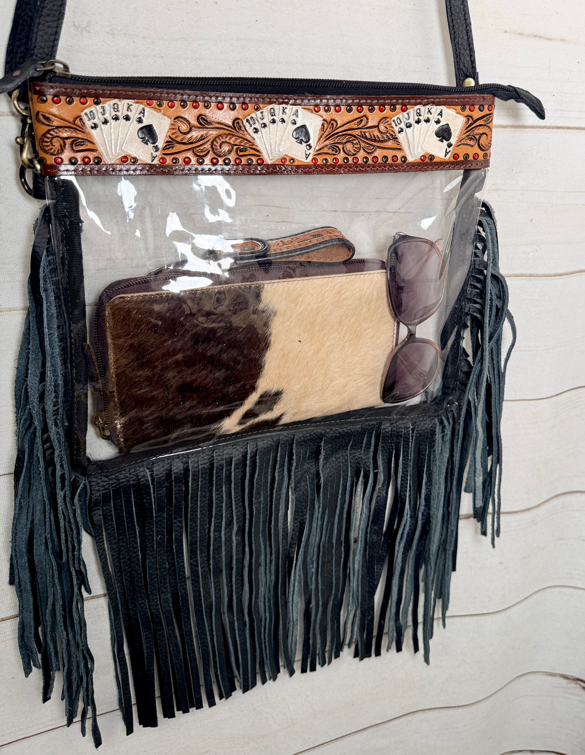 Clear Royal Flush Fringe Crossbody Bag
