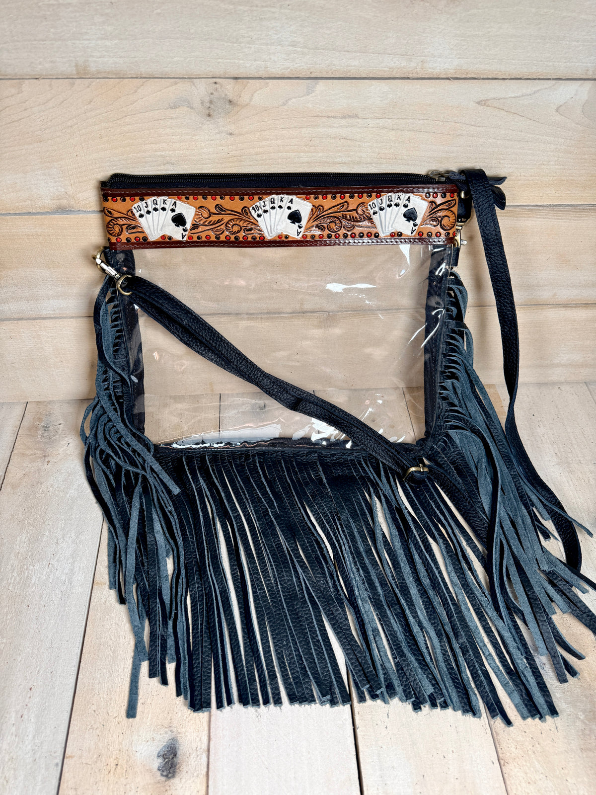 Clear Royal Flush Fringe Crossbody Bag