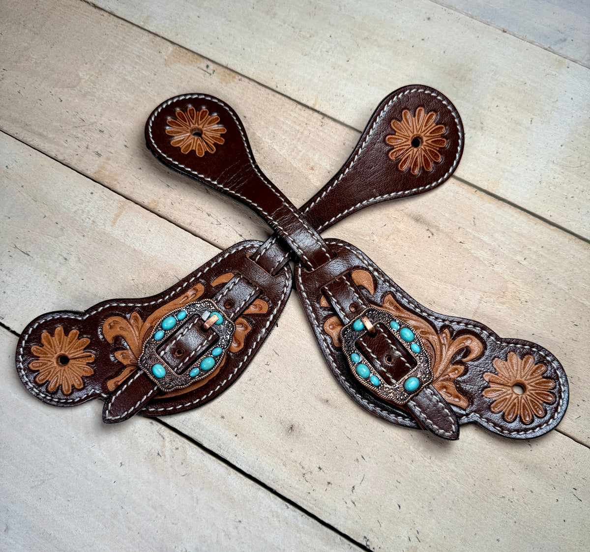 Turquoise Stone Vintage Copper Spur Straps