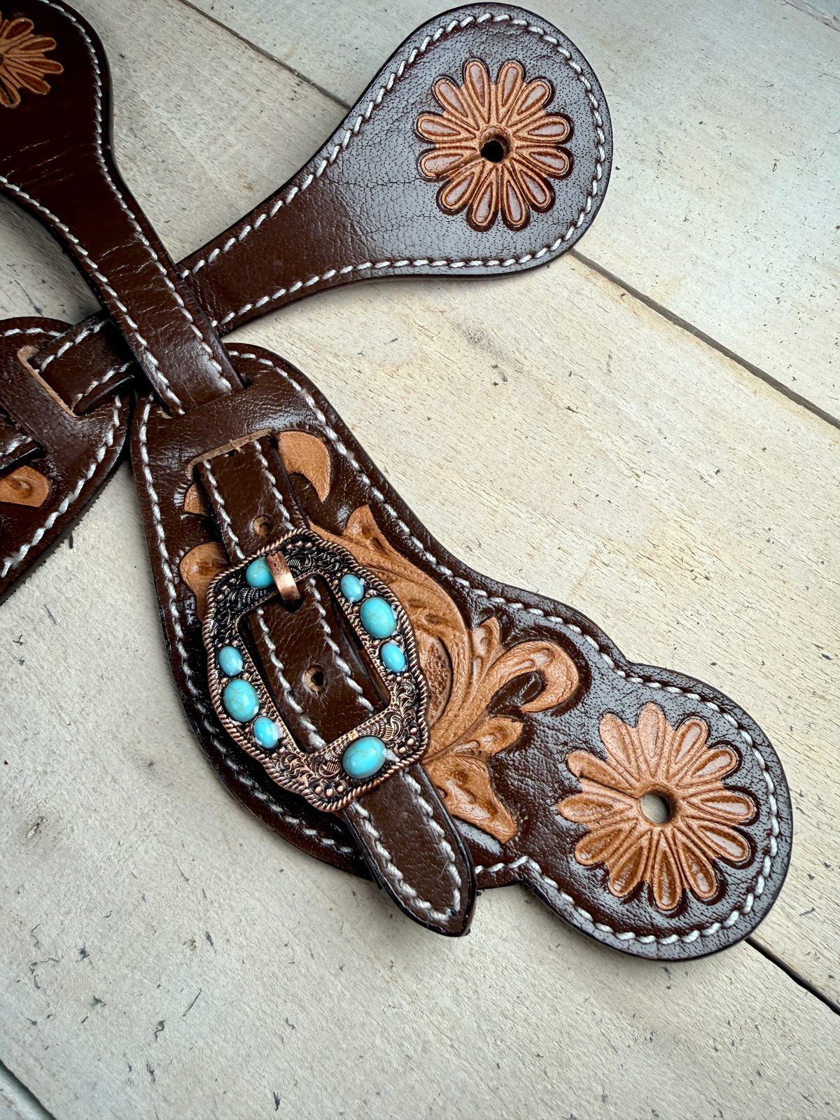 Turquoise Stone Vintage Copper Spur Straps