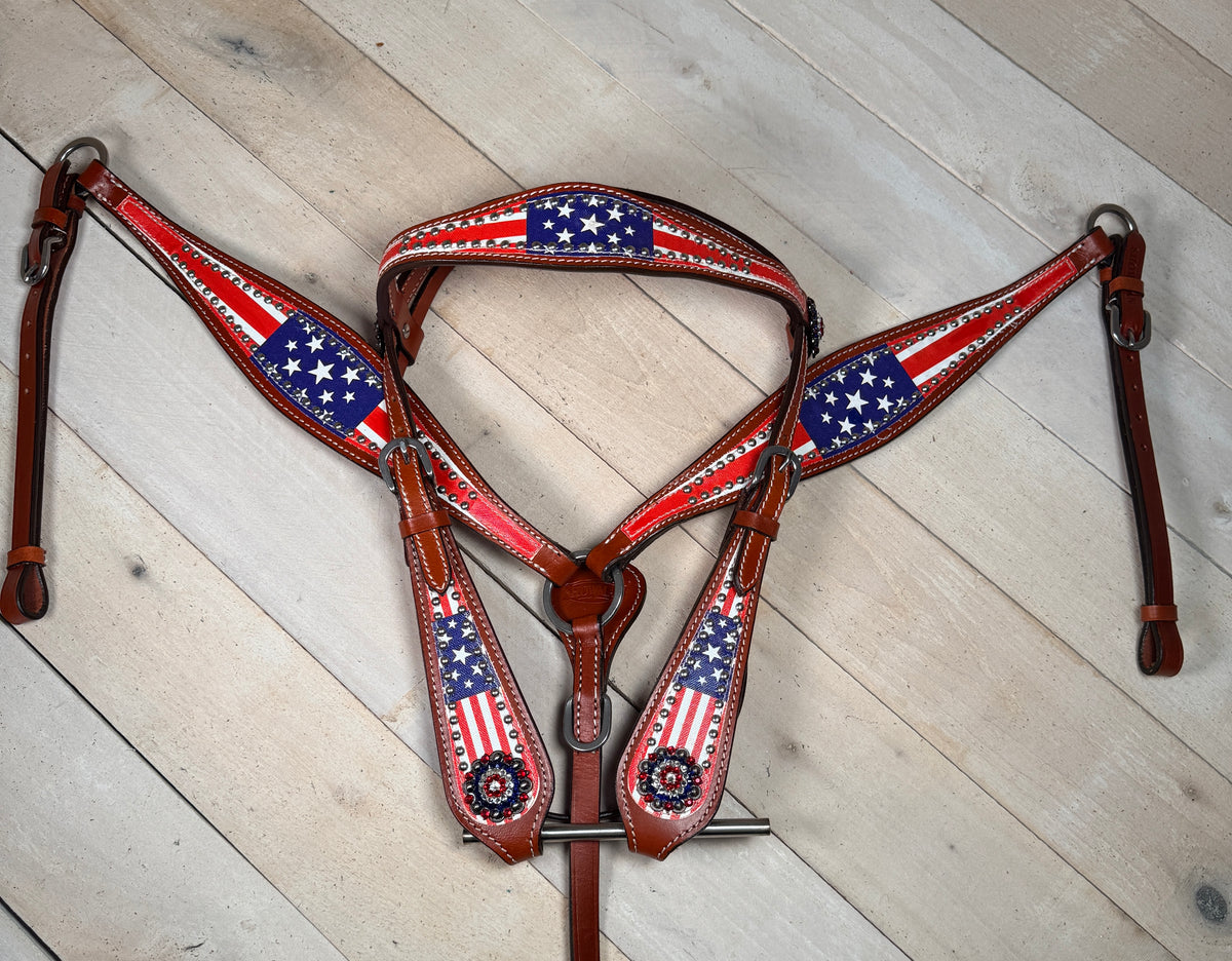 American Patriot Silver Studded Tack Set