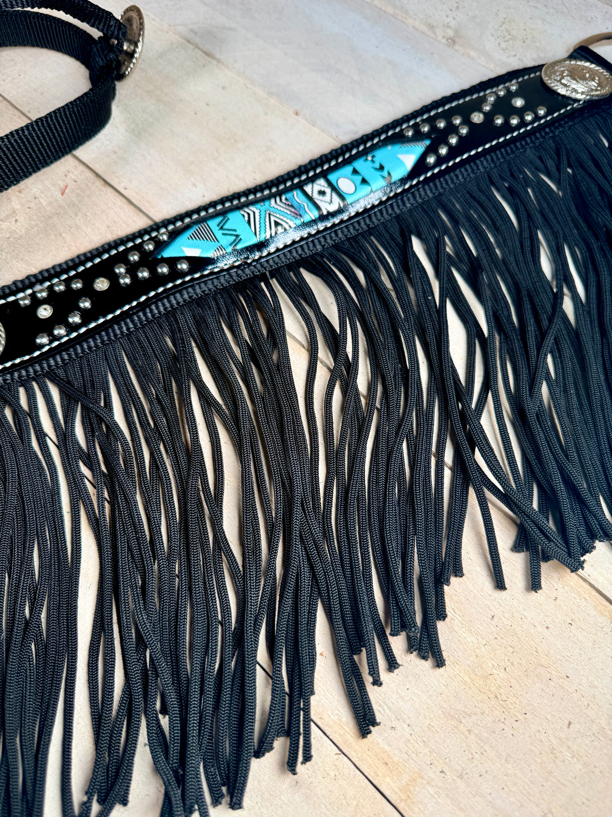 Black and Turquoise Nylon Fringe Tack Set