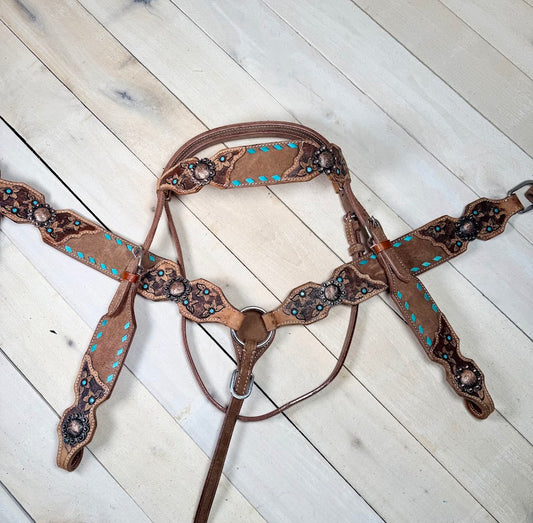 Daisy Buckstitch Rough Out Leather Floral Tooled Tack Set