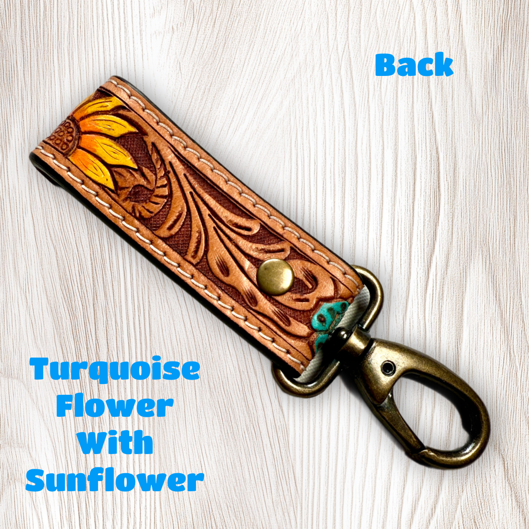 Tooled Leather Tab Key Fob