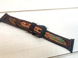 Turquoise Feather Tooled Brown Leather Watch Band