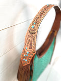 Turquoise and Brown Alligator Pattern Leather Hobo