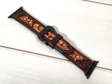 Two Tone Sunflower Tooled Leather Watch Band