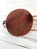 Two Tone Leather Floral Tooled Round Canteen Crossbody Bag
