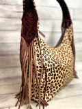 Leopard Pattern on Hide Hobo Fringe Handbag
