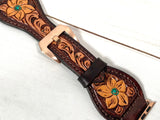 Turquoise Accent Floral Tooled Leather Watch Band