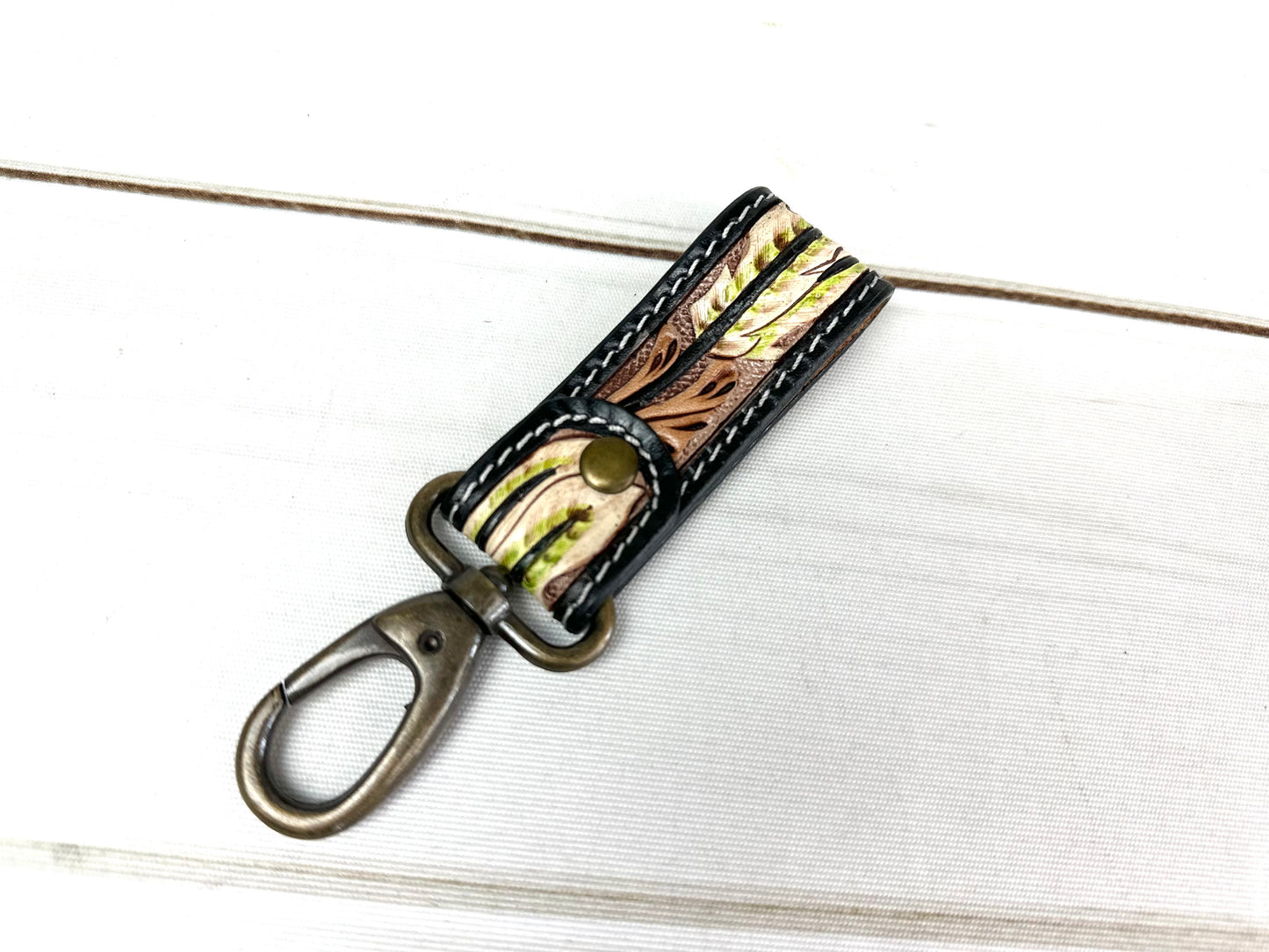 Tooled Leather Tab Key Fob