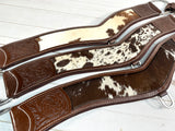 Cream & Brown Cowhide Dark Leather Tooled Tripping Collar
