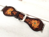Turquoise Accent Floral Tooled Leather Watch Band