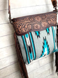 Grey and Turquoise Aztec Pattern Wool Serape Handbag