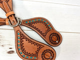 Dotted Stamped Teal Buckstitch Spur Straps