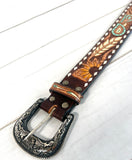 Sunflower Feather Paisley Tooled Leather Woman’s Belt