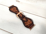 Brown Floral Tooled Leather Watch Band