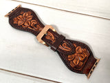 Brown Floral Tooled Leather Watch Band