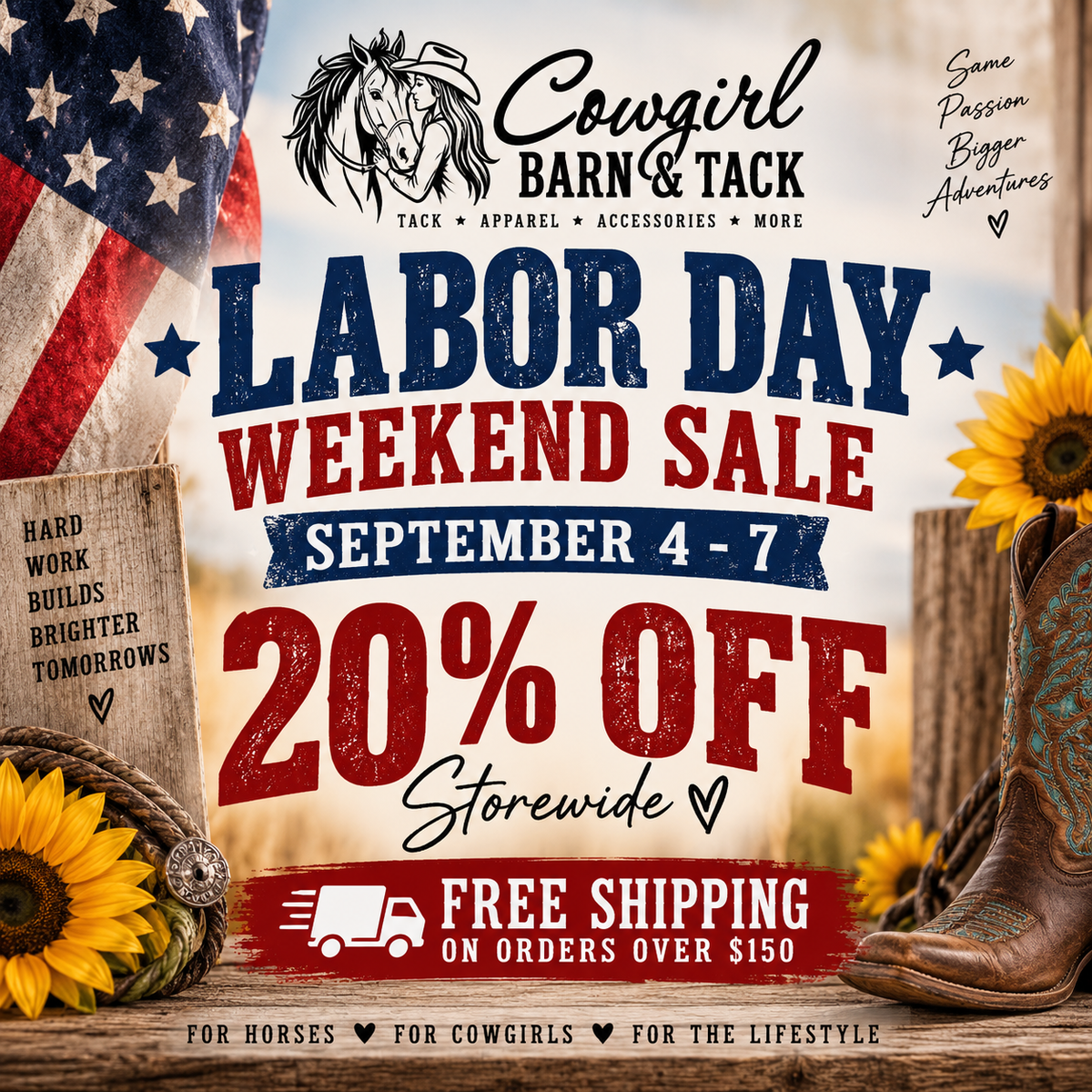Labor Day Weekend Sale. September 4 to 7. 20% off storewide. Free shipping on orders over $150.