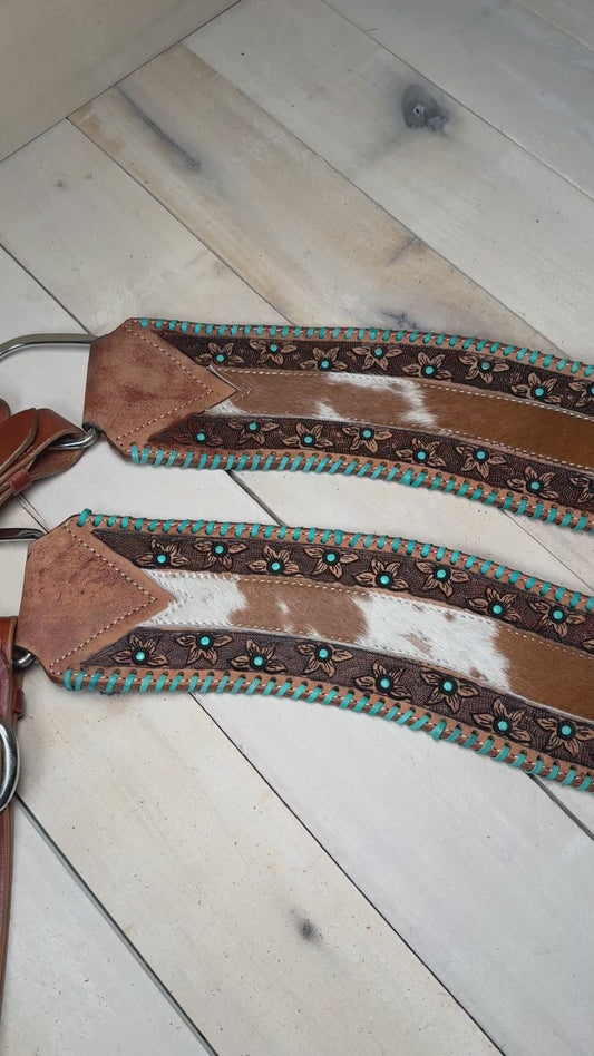 Daisy Tooled Hide On Leather Tripping Collar