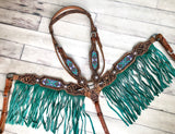 Green Fringe Mint Green Arrow Beaded Inset On Tooled Leather Tack Set