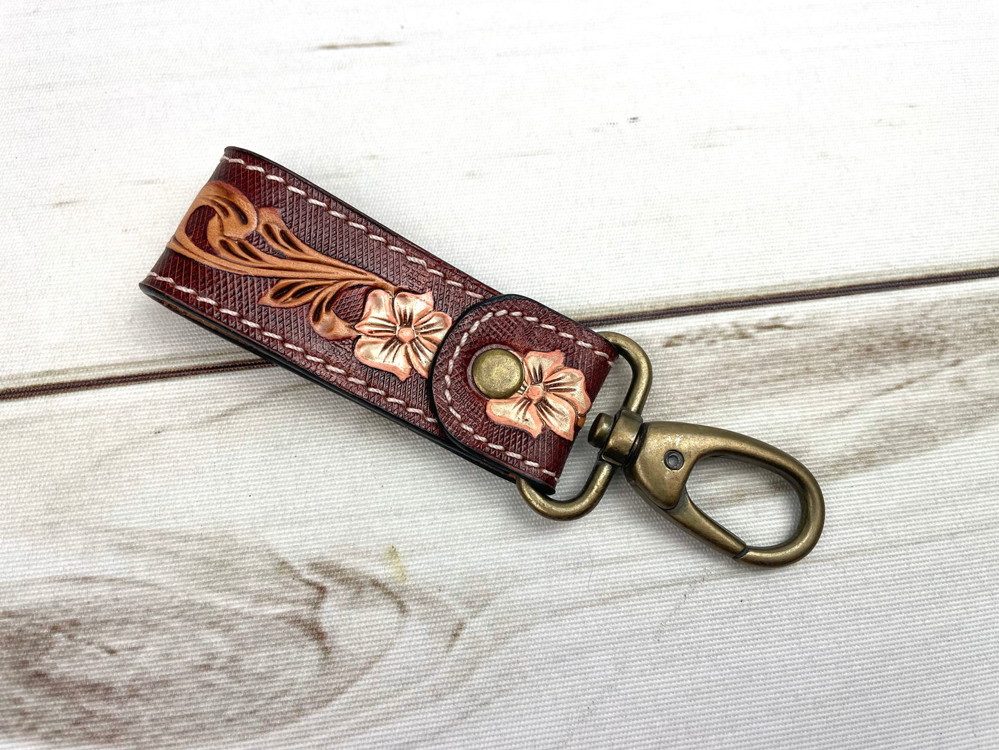 Tooled Leather Tab Key Fob