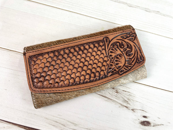Leather Leaf Tooled Hide Wallet