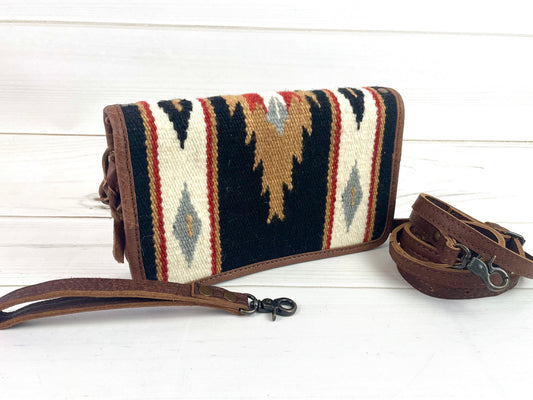 Tan and Black Diamond Wool & Leather Carryall Wallet