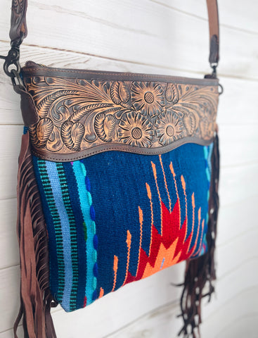 Blue Red & Orange Native Pattern Wool Handbag