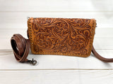 Floral Tooled Leather Carryall Wallet