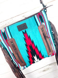 Bold Turquoise and Red Aztec Pattern Wool Handbag