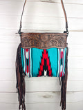 Bold Turquoise and Red Aztec Pattern Wool Handbag
