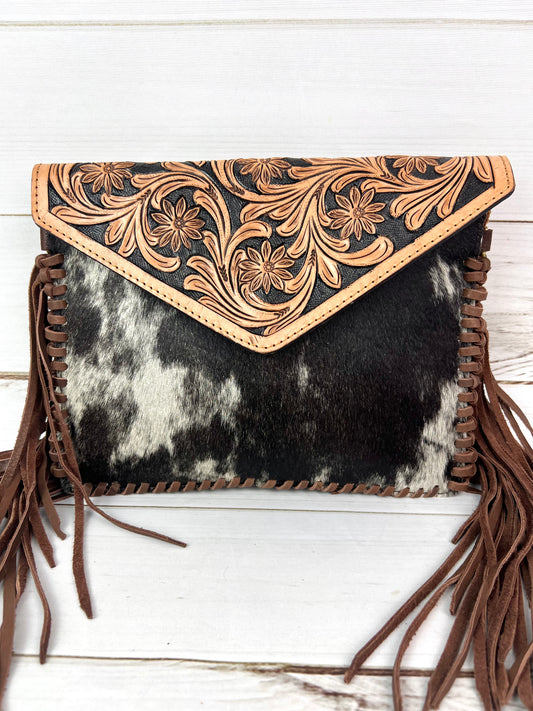 Envelope Whipstitch Tooled Cowhide Western Handbag
