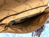 Tombstone Feather Tooled Band Leather Flap Fringe Crossbody Bag