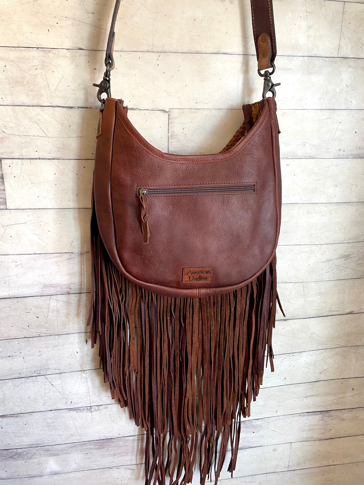 Brown Hide & Leather Boho Crossbody Long Fringe Bag